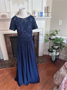 Elegant Navy Embroidered Lace Dress 12